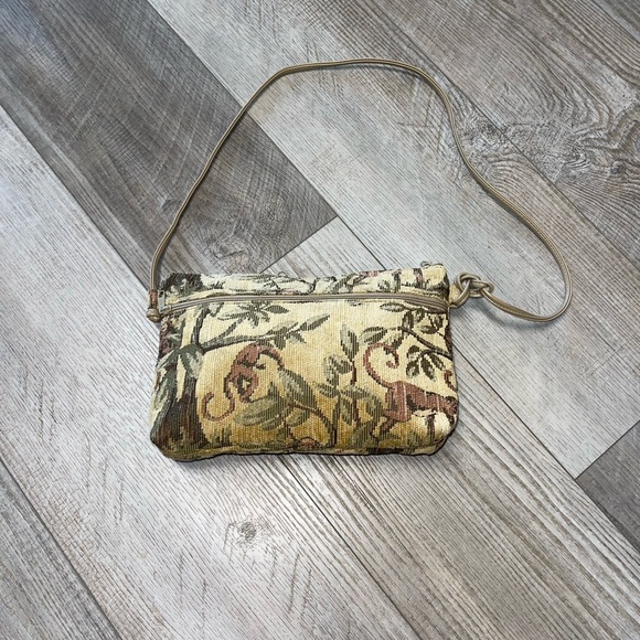 Vintage Bags by Pinky tapestry leather crossbody made in USA purse monkey design - Picture 4 of 7